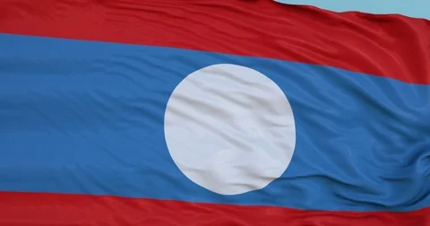 Seamlessly Looping flag for Laos, blowing beautifully in the wind. Slo-Motion. Video stock 80975385