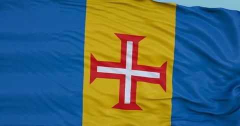 Seamlessly Looping flag for Madeira Islands, blowing beautifully in the wind. Stock Footage 80977218