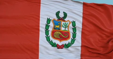 Seamlessly Looping flag for Peru , blowing beautifully in the wind. Slo-Motion. Stock Footage 80975438