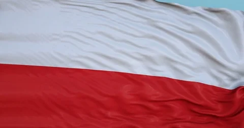Seamlessly Looping flag for Poland, blowing beautifully in the wind. Slo-Motion. Stock Footage 80977274