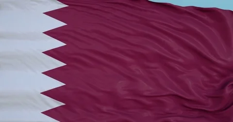 Seamlessly Looping flag for Qatar, blowing beautifully in the wind. Slo-Motion. Stock Footage 80975319
