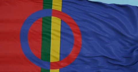 Seamlessly Looping flag for Sami, blowing beautifully in the wind. Slo-Motion. Stock Footage 80976686