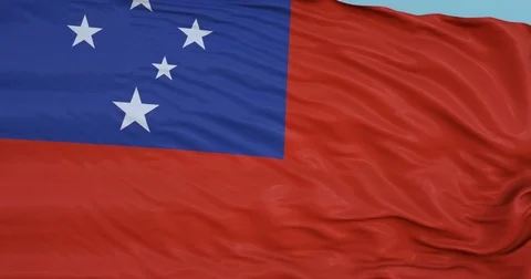 Seamlessly Looping flag for Samoa, blowing beautifully in the wind. Slo-Motion. Stock Footage 80975215