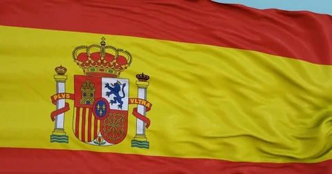Seamlessly Looping flag for Spain , blowing beautifully in the wind. Slo-Motion. Stock Footage 80976416