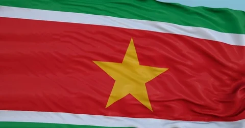 Seamlessly Looping flag for Suriname, blowing beautifully in the wind. Stock Footage 80976642