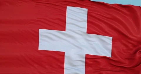 Seamlessly Looping flag for Switzerland, blowing beautifully in the wind. Stock Footage 80975312