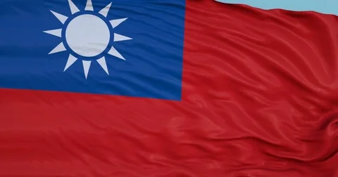 Seamlessly Looping flag for Taiwan, blowing beautifully in the wind. Slo-Motion. Vídeo Stock 80976285