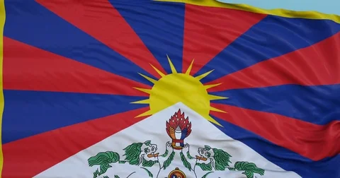 Seamlessly Looping flag for Tibet, blowing beautifully in the wind. Slo-Motion. Stock Footage 80975737