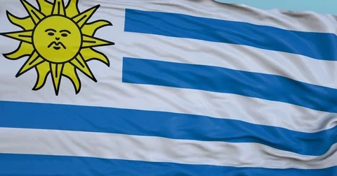 Seamlessly Looping flag for Uruguay, blowing beautifully in the wind. Stock Footage 80975433