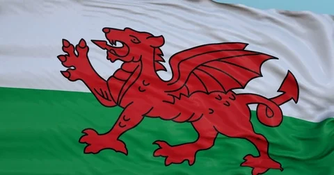 Seamlessly Looping flag for Wales, blowing beautifully in the wind. Slo-Motion. Stock Footage 80976396