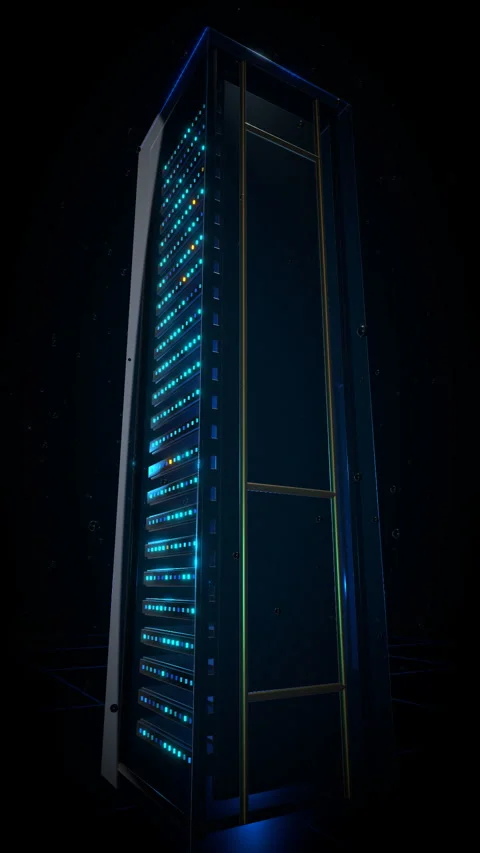 Seamlessly looping lateral perspective of tall server, Vertical Video 9:16 4K Stock Footage 336894797