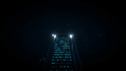 Seamlessly looping low angle view of a towering submerged server blade, 4K 스톡 동영상 336894781