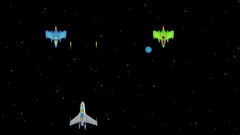 Seamlessly looping pixel art animation of an intense retro arcade space battle Stock Footage 317374923