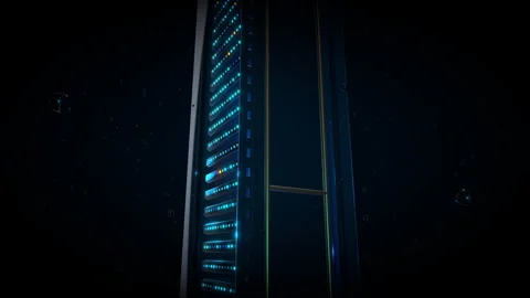 Seamlessly looping side profile observing continuous data flow through, 4K Stock Footage 336894839