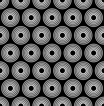 Seamlessly repeatable pattern with concentric circles. Black and white backgr イラスト素材