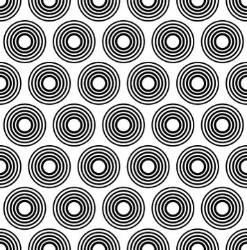 Seamlessly repeatable pattern with concentric circles. Black and white backgr 스톡 일러스트