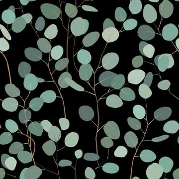 Seamlessr pattern with eucalyptus. Hand painted floral ornament with silver d Stock Illustration