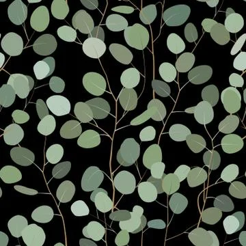 Seamlessr pattern with eucalyptus. Hand painted floral ornament with silver d Stock Illustration