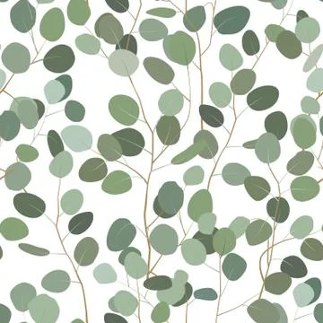 Seamlessr pattern with eucalyptus. Hand painted floral ornament with silver d Stock Illustration