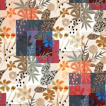 Seamless,Stylish,Abstract,Floral,Pattern.,Patchwork. Stock Illustration