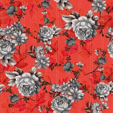 Seamless,Vintage,Floral,Allover,Pattern,With,Abstract,Leaf,Texture,Peach 스톡 일러스트