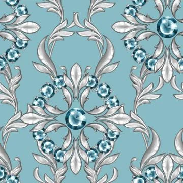 Seamluxury pattern with blue gems Stock Illustration