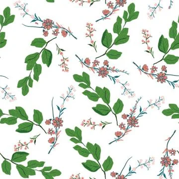 Seammless branches with small flower pattern Stock Illustration