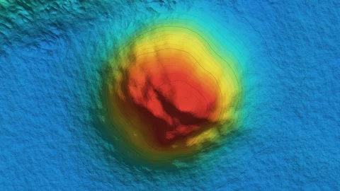 Seamount Bathymetry Chart Underwater Volcano Depth Contours Rotating Nadir Stock Footage 343367299