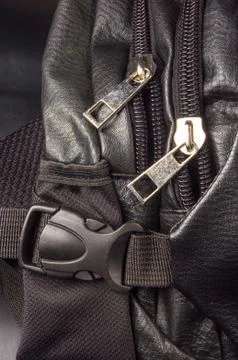 Seams on leather backpack Stock Photos