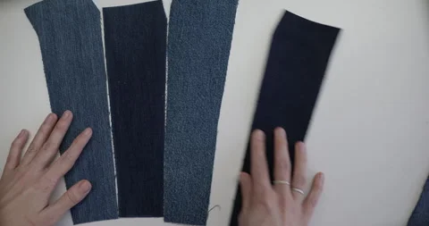 Seamstress Assembling Denim Fabric Pattern Close Up Stock Footage 316163526