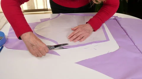 Seamstress Cutting Clothes Pattern Stock Footage 59740267