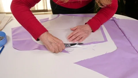 Seamstress Cutting Clothes Pattern Stock-Footage 80558363