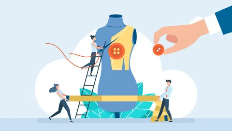 Seamstress fitting of clothes on mannequin. Process of sewing clothes. 2d video Stock Footage 236224801