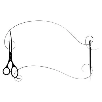 Seamstress needle and thread and scissors, frame sign for sewing salon Stock-Illustration