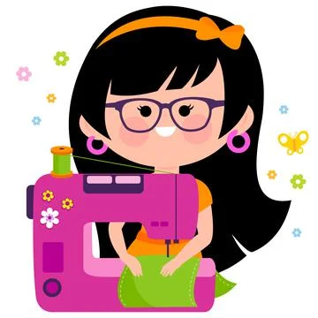 Seamstress using her sewing machine. Vector illustration Stock Illustration