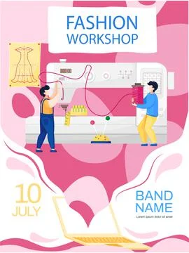 Seamstresses insert thread into needle of sewing machine. Fashion workshop Stock Illustration