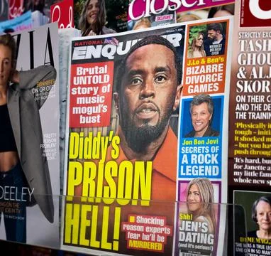 Sean Combs, Puff Daddy or P. Diddy) on cover of National Enquirer newspaper Photos