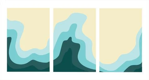 Sean waves on the beach triptych vector Stock Illustration