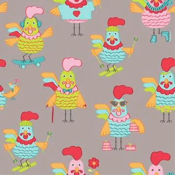 Seanless pattern with roosters Illustrazione stock