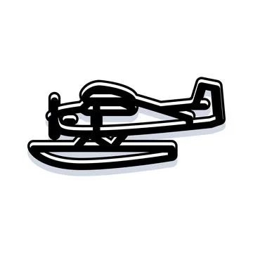 Seaplane aircraft floatplane icon with bold outline Stock Illustration
