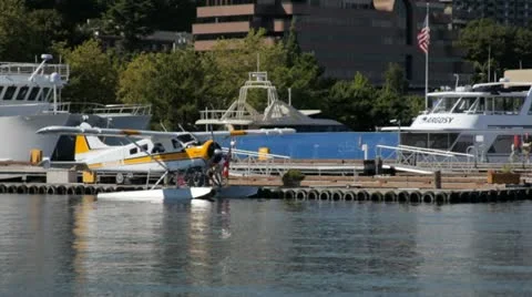 Seaplane docked Stock-Footage 12338549