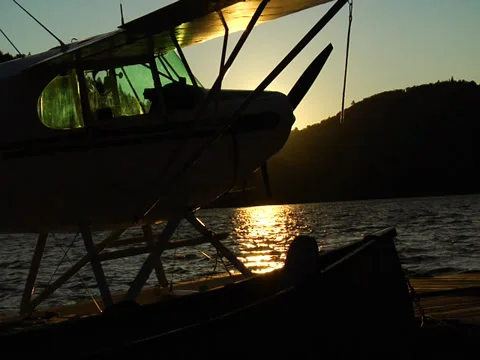 Seaplane docked at sunset 01 Stock Footage 32624991