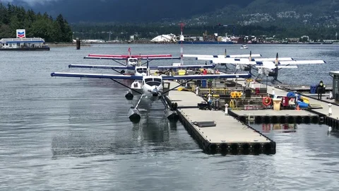 Seaplane gets Ready to Take Off Close - Vancouver, BC Stock Footage 95034121