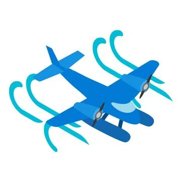 Seaplane icon isometric vector. Blue twin screw seaplane flying in air flow icon Stock Illustration