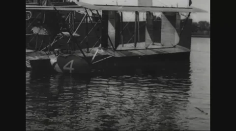 Seaplane moored at navy yard Stock Footage 43311172