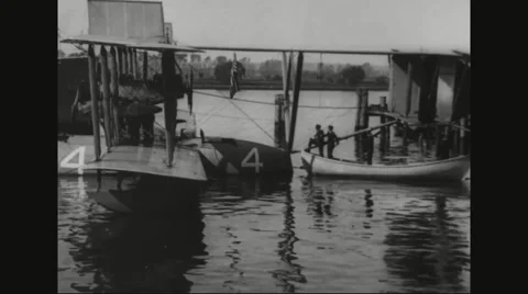 Seaplane Moored at navy yard Stock Footage 43311173