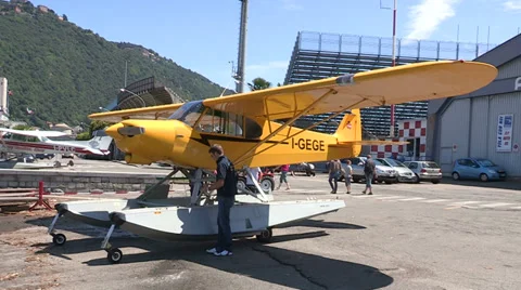 Seaplane on the shore Stock Footage 32324623