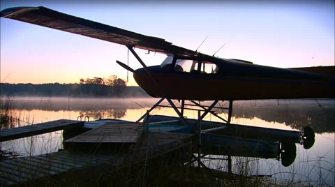 Seaplane Sunrise Dockside Stock Footage 33464432