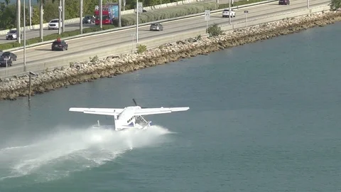 Seaplane taking off from Miami Stock Footage 102292081