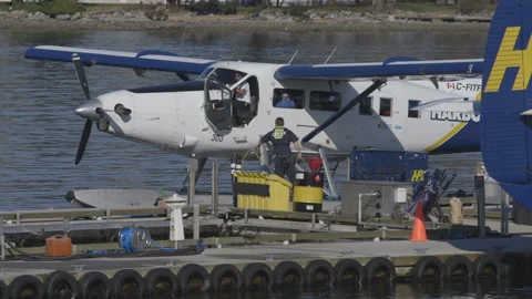 Seaplane Waiting at Dock before Takeoff Stock-Footage 147943553